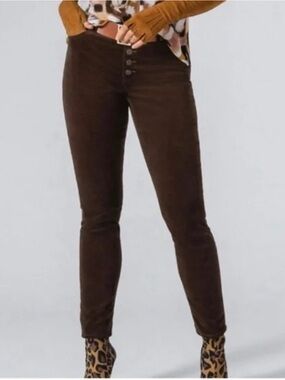 Cabi 4319 Button Fly Skinny Stretch Corduroy Pants Size 12 in Ganache Brown